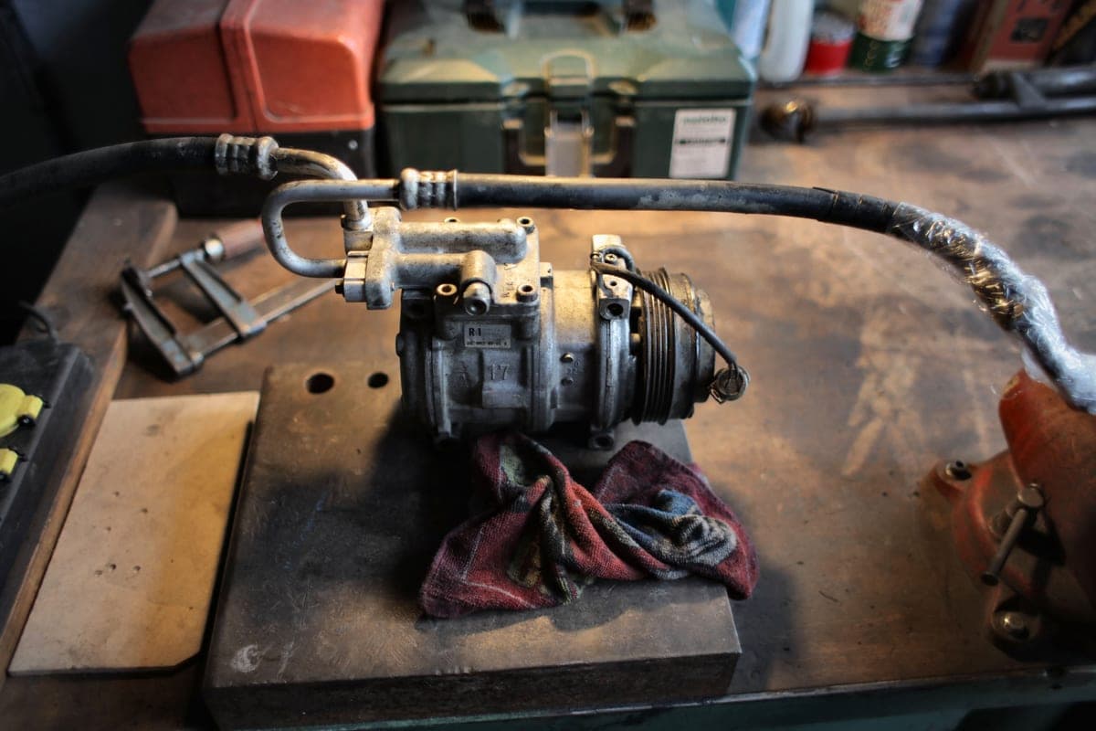 Metal refrigeration machinery in close-up