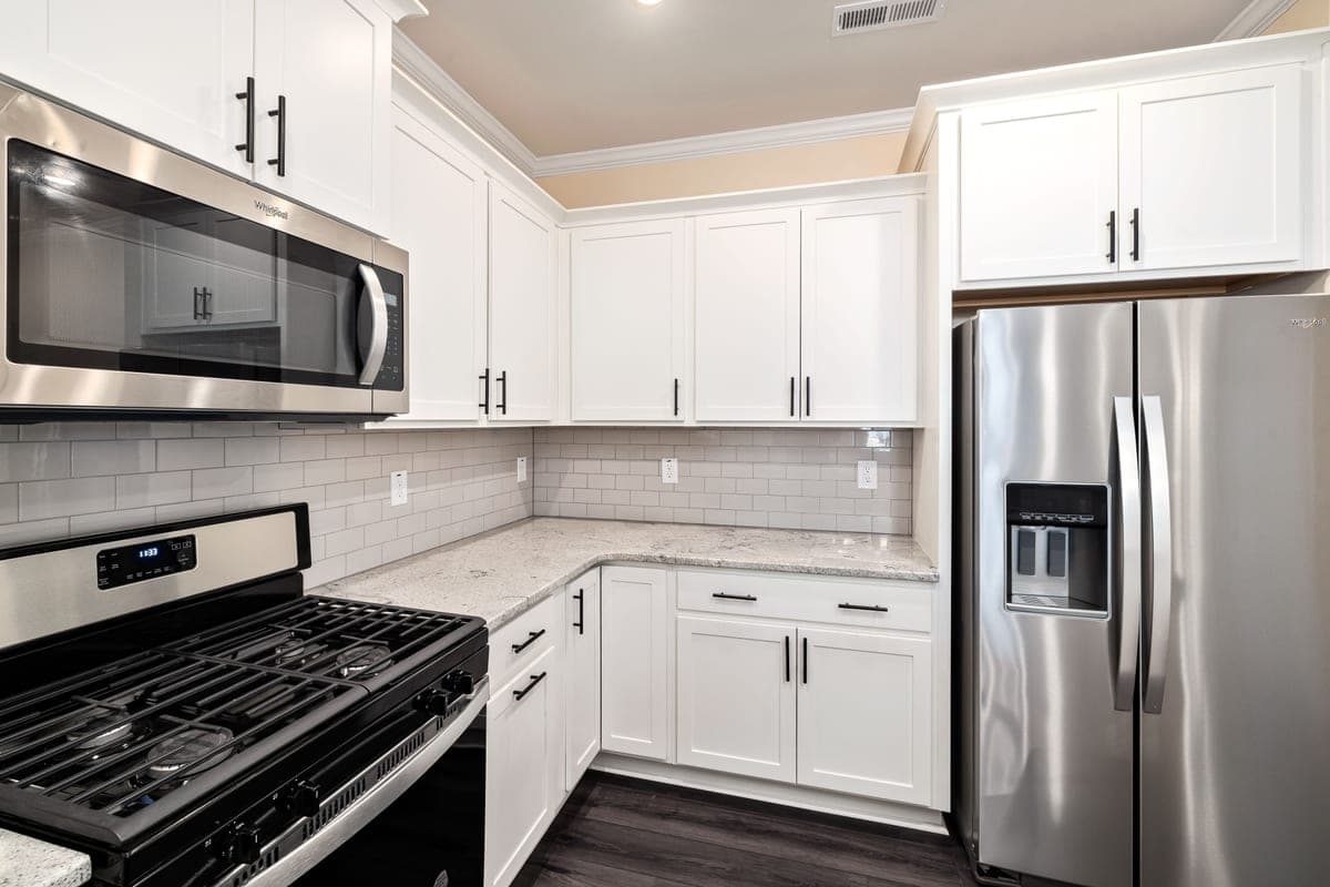 A floor-standing appliance in the corner of a kitchen