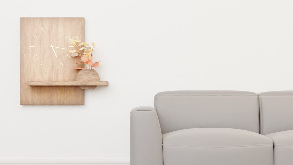 A quiet, minimally furnished room with a shelf