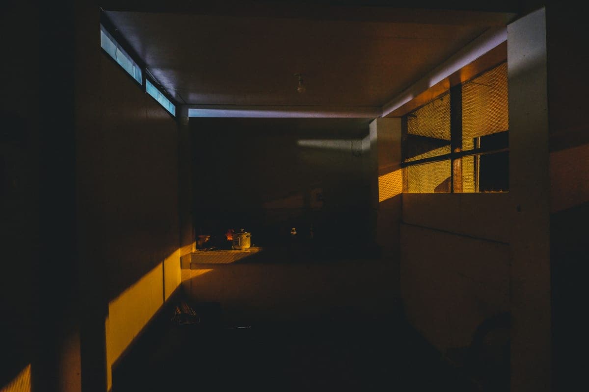 A quiet, empty kitchen at night